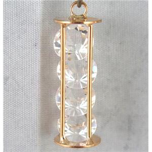 rhinestone pendant, gold plated, approx 12mm dia, 12x35mm