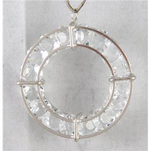 rhinestone pendant, platinum plated, approx 8.5mm dia, 12pcs bead, 32mm dia