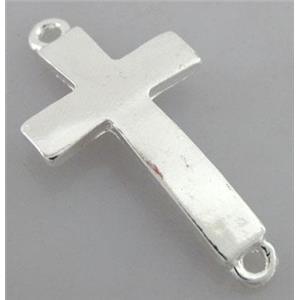 Bracelet bar, cross, alloy connector, silver, 16x30mm