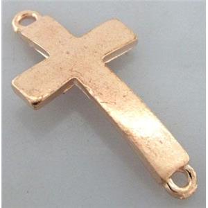 Bracelet bar, cross, alloy connector, red copper, 16x30mm