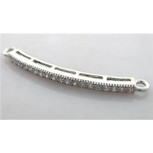 Bracelet bar, copper connector with zircon rhinestone, platinum plated, 35mm length