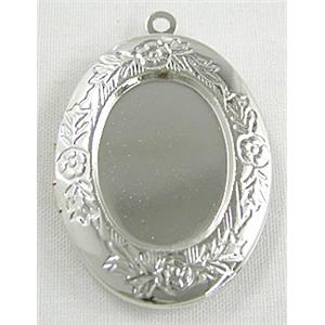 Necklace Photo Locket, Platinum Plated, copper, 22x32mm