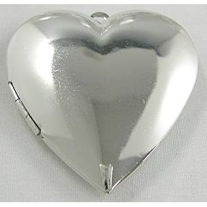 Locket pendant, heart, copper, platinum plated, 40x40mm