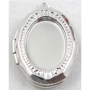 copper Locket with cabochon pad, Platinum Plated, 16x22mm