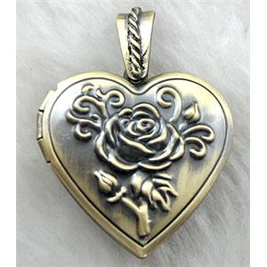 heart Locket, copper, necklace pendant, Bronze plated, 28mm dia, nickel free
