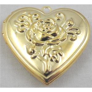 Heart Locket Pendant, copper, gold plated, 28mm dia