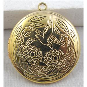 Necklace Locket pendant, Copper, Gold Plated, 32mm dia