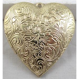Heart Locket Pendant, Copper, Gold Plated, 40mm dia