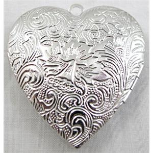 Heart Pendant Locket, Platinum Plated, Copper, 40mm dia