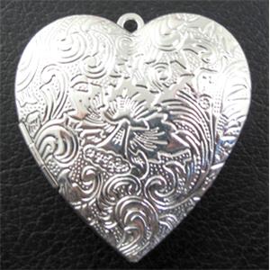 necklace Locket heart pendant, copper, silver plated, 40mm wide