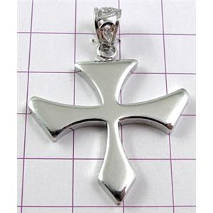 Cross Pendants and Bail, copper, platinum plated, 35x43mm
