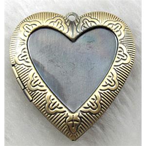 necklace heart pendant with cabochonpad, Locket, copper, Bronze plated, 40x42mm, nickel free