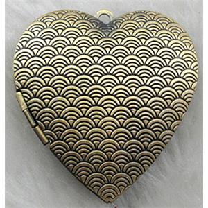 Necklace Locket Pendant, heart, copper, Bronze plated, 40x42mm, nickel free