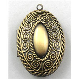 necklace Locket pendant, oval, copper, Bronze plated, 26x38mm, nickel free