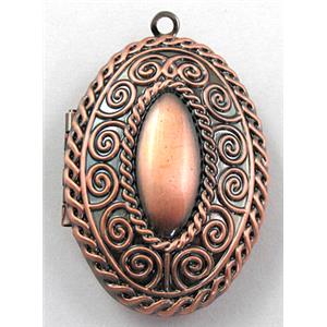 necklace Locket pendant, oval copper, antique red, 26x38mm, nickel free