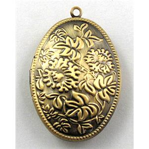 necklace Locket pendant, oval, copper, Bronze plated, 25x35mm, nickel free