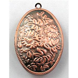 necklace Locket pendant, oval, copper, Red copper plated, 25x35mm, nickel free