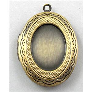 necklace pendant with bezel-pad, Locket, copper, Bronze plated, 23x30mm, nickel free