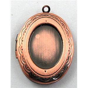 necklace Locket pendant with bezel-pad, copper, antique red, 23x30mm, nickel free