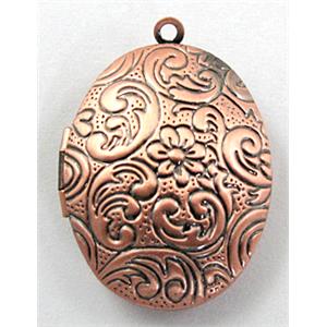 necklace Locket pendant, copper, antique red, 23x30mm, nickel free