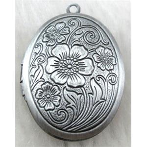 necklace Locket pendant, copper, antique silver plated, 23x30mm, nickel free