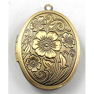 necklace Locket pendant, oval, copper, bronze plated, 23x30mm, nickel free