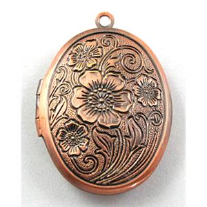 copper Locket, necklace pendant, red copper plated, 23x30mm, nickel free