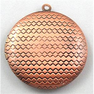 necklace pendant, Locket, copper, Red copper plated, 33mm dia, nickel free