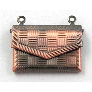 necklace Locket pendant, bag, copper, Red copper plated, 20x14mm, nickel free