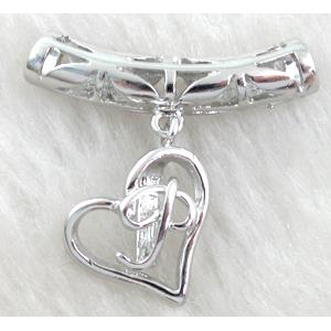 necklace hinged bail, pinch, heart, copper, platinum plated, 30mm wide, hole:4mm, pendant:16mm wide, bail wide: