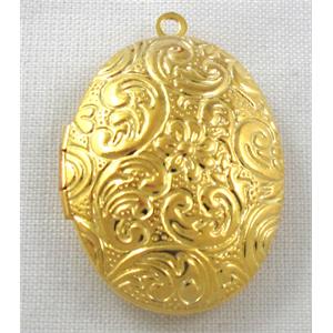 Locket pendant for necklace, copper, Golden plated, 23x30mm