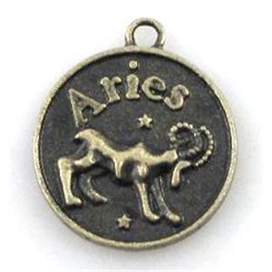 12 zodiac, Alloy pendant, bronze, 17mm dia