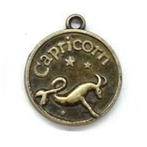 12 zodiac, alloy pendant, antique bronze, 17mm dia