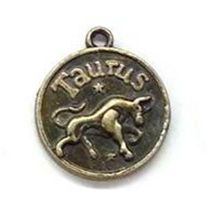 12 zodiac, alloy pendant, antique bronze, 17mm dia