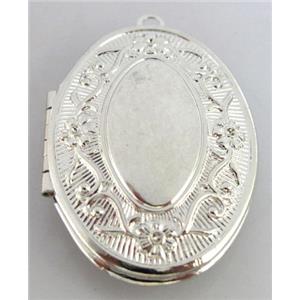 necklace Locket pendant, copper, platinum plated, 27x40mm