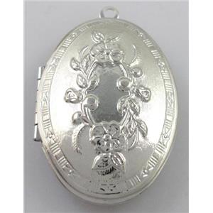 necklace Locket pendant, copper, platinum plated, 27x40mm
