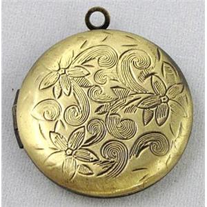 necklace Locket pendant, copper, bronze, approx 27mm dia, nickel free