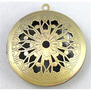 necklace Locket pendant, copper, bronze, approx 27mm dia, nickel free
