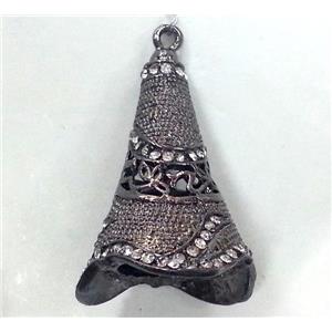 bell, copper pendant with rhinestone, black, approx 25x40mm