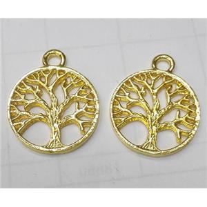 Alloy pendant, lift tree, gold plated, approx 20mm dia
