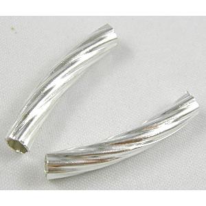 Silver Plated Light Curving Bracelet, necklace spacer Tube, 5mm dia,30mm length