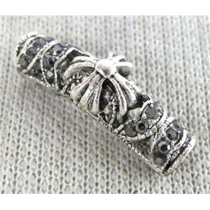 bracelet bar, alloy tube paved rhinestone, antique silver, approx 6x26mm, 6mm hole