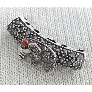 bracelet bar, alloy tube paved rhinestone, antique silver, approx 6x26mm, 4mm hole