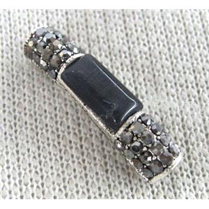bracelet bar, alloy tube paved rhinestone, antique silver, approx 5x25mm, 3mm hole