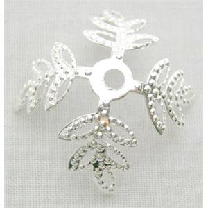 Silver Plated Flower BeadCaps, iron, 24mm dia, 8mm high