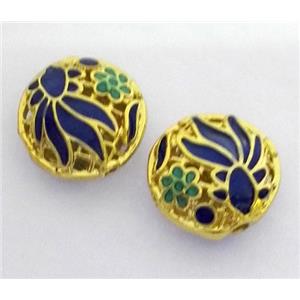 enameling copper spacer bead, flat round, approx 10-14mm