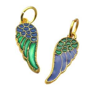 alloy pendant with enamel, angel wing, gold plated, approx 8-20mm