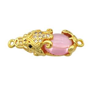 pink cat eye stone connector, pixiu, approx 9-21mm