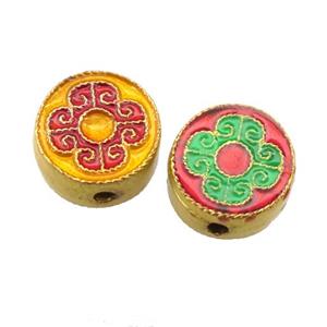 enamel alloy beads, circle, gold plated, approx 11mm