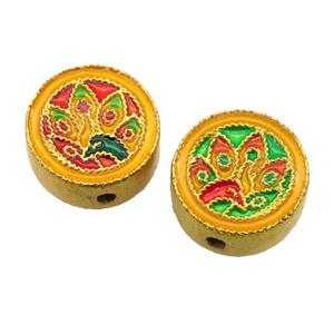 enamel alloy beads, gold plated, approx 14mm